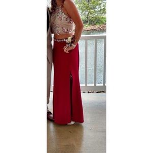 Gorgeous Maroon and Tan Prom Dress